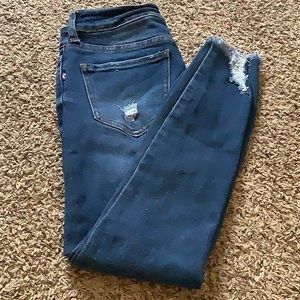 High waisted Distressed blue washed jeans